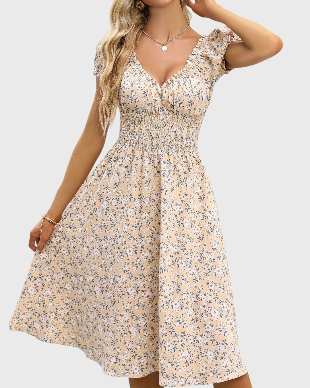 Noor™ | Blommig Klänning med Puffärmar