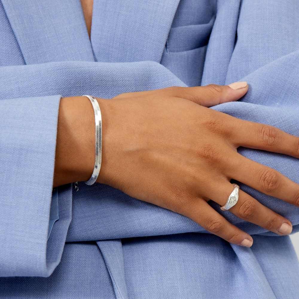 Platt Ormlänk Armband – 925 Silverpläterat, 4 mm