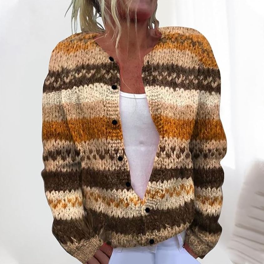 Tova | Elegant brun randig cardigan för en chic och bekväm stil
