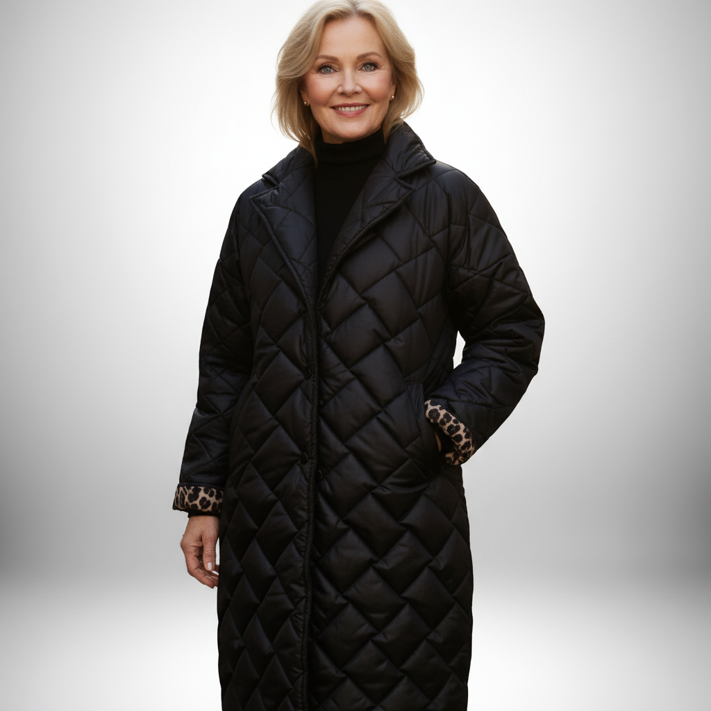 Linnea – Elegant quiltad kappa med leopardfoder