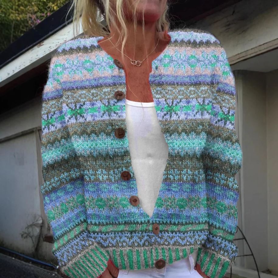 Lotte | Blå Kappa med Livlig Tryck för en Modern Look