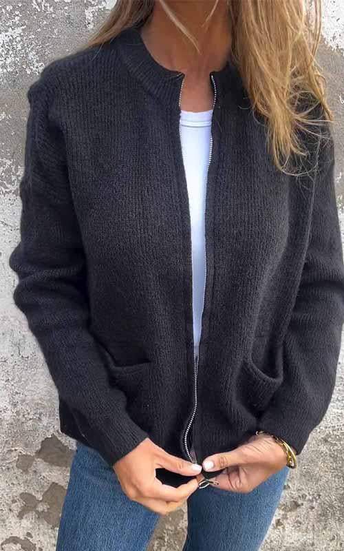 Ronja™ | Stickad kofta med dragkedja